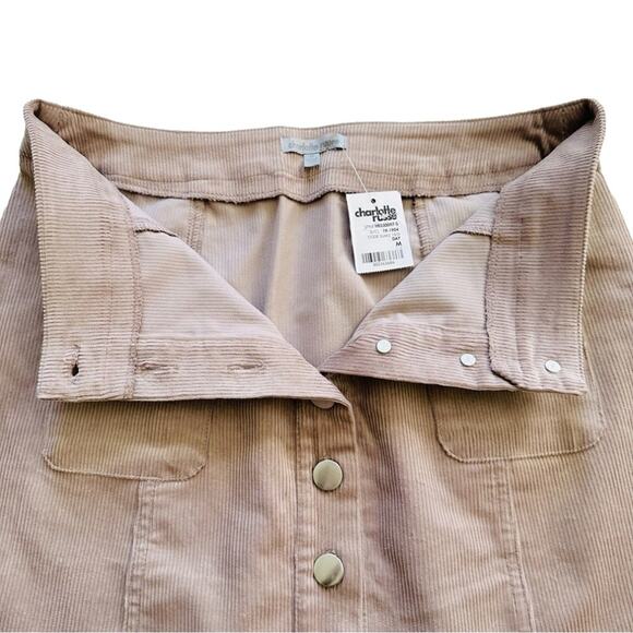 Charlotte Russe Beige Corduroy Button Front Patch Pickets Mini Skirt Medium NEW - Picture 3 of 10